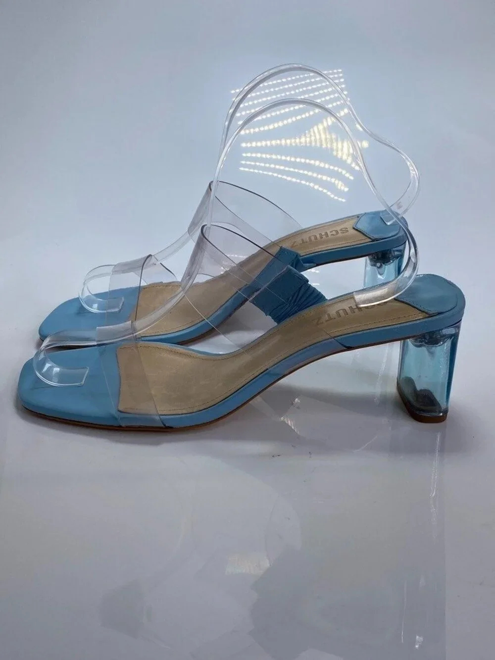 Schutz Women's Ariella Acrylic Mid Clear Blue Strap Sandal Sz 8.5